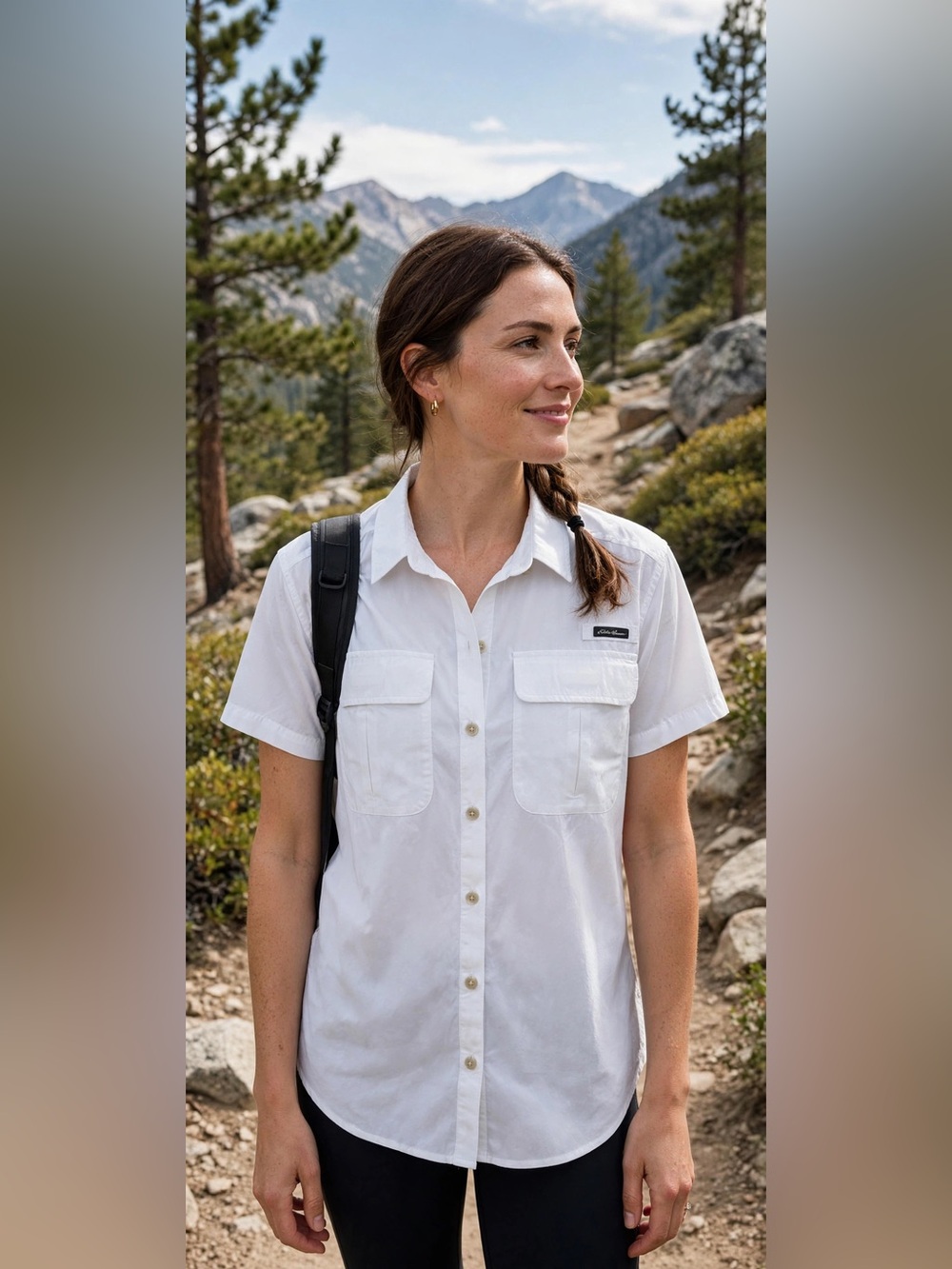 Eddie Bauer White Short-Sleeve Button Front Camp Shirt